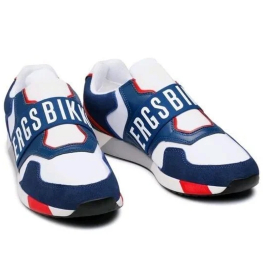 BIKKEMBERGS Mens 8 HALED Suede SHOES Steel Blue,red,white. SNEAKERS BKM0071